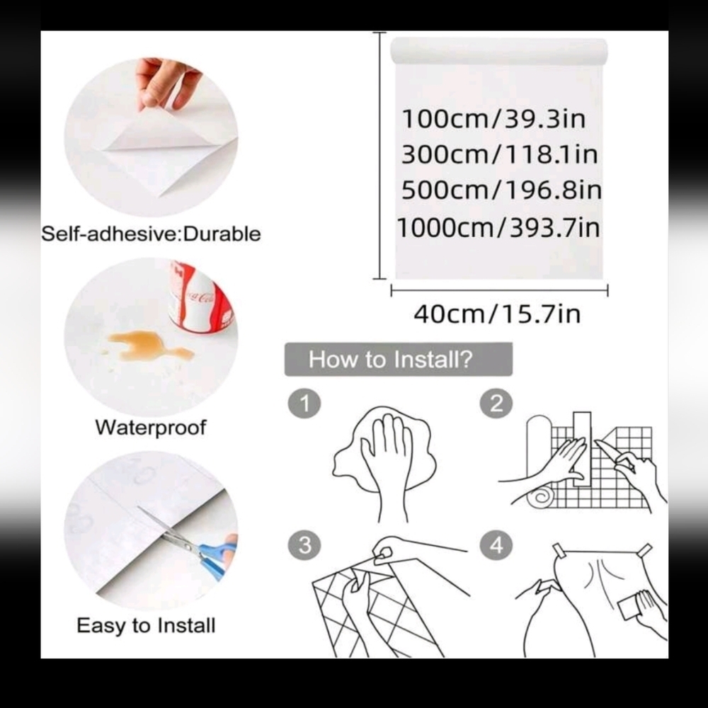 ONE ROLL HOME DECOR STICK WALLPAPER ROLL WATERPROOF VINYL CONTACT PAPER FOR LIVI - Picture 6 of 6